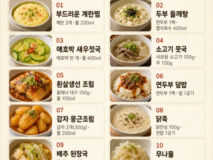 시니어 저녁 메뉴 12가지, 속 편하고 씹기 편한 집밥