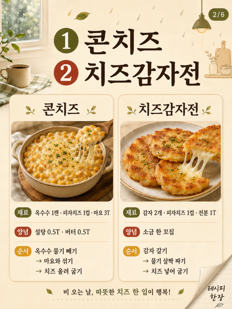 치즈 한 봉지로 만드는 비 오는 날 간식 9가지