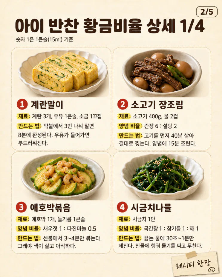 아이 반찬 양념 황금비율 15가지 총정리