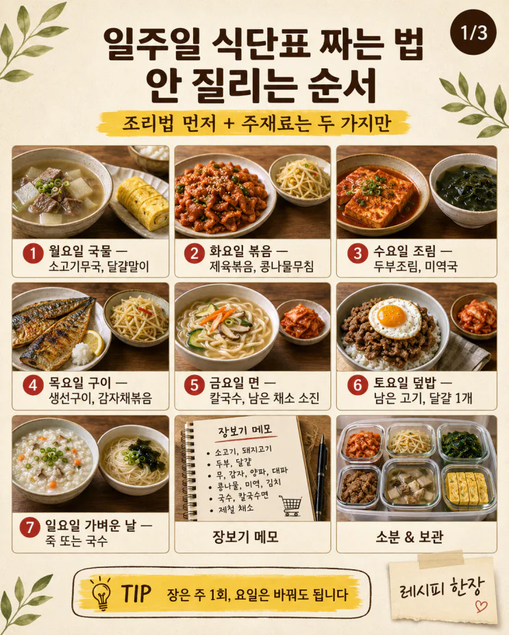오늘 저녁 뭐 먹지? 일주일치 정답 12가지