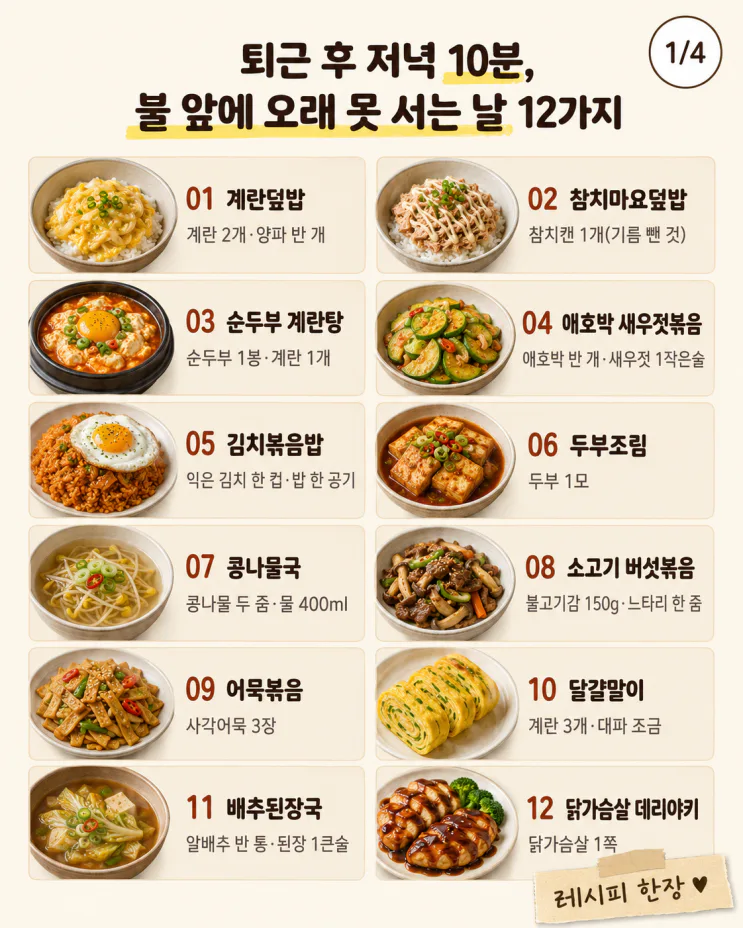 퇴근 하고 10분, 식당 저녁 안 부러운 12가지