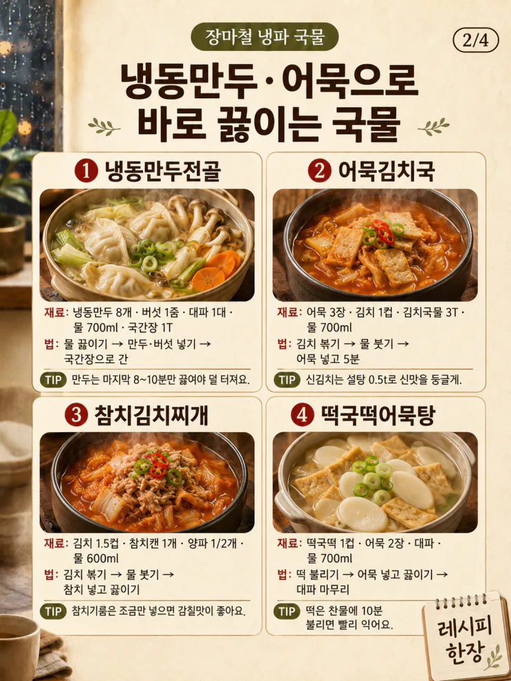 장마철 국물요리, 냉동실 재료로 바로 끓이는 저녁 10가지