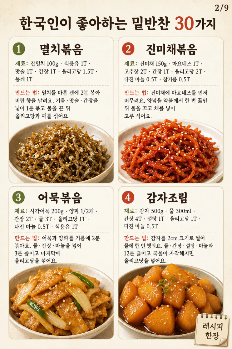 한국인이 좋아하는 밑반찬 30가지 — 냉장고에 있으면 든든한 집밥