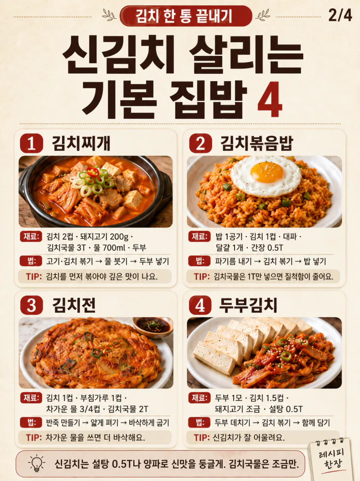 김치 요리 12가지 — 한 통 남았을 때 끝까지 맛있게
