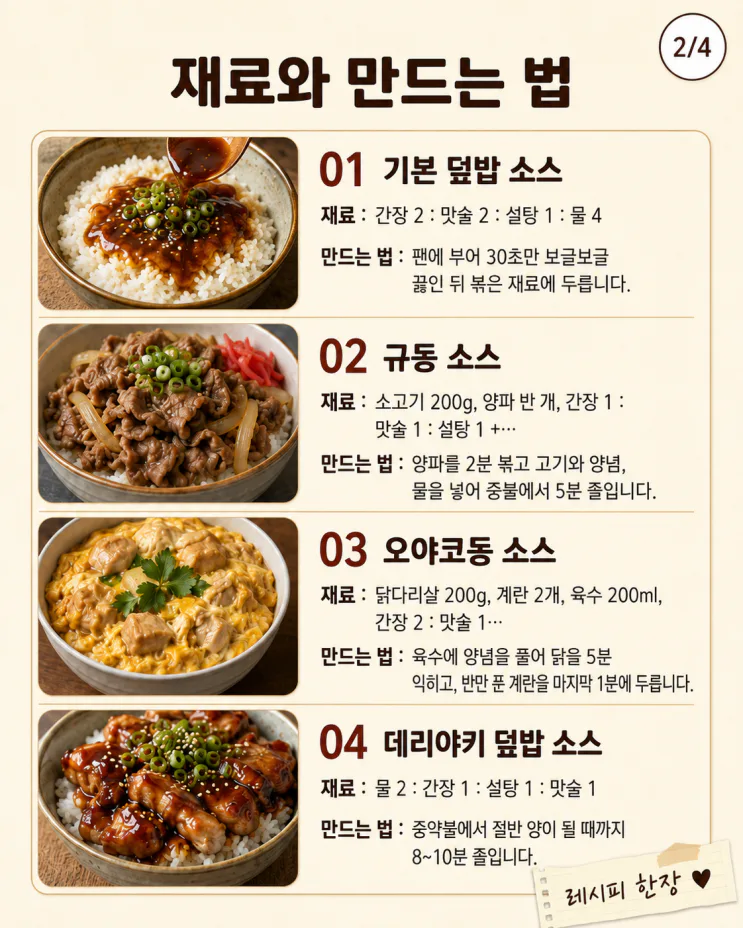 덮밥 소스 황금비율 9가지, 밥만 있으면 끝나는 공식