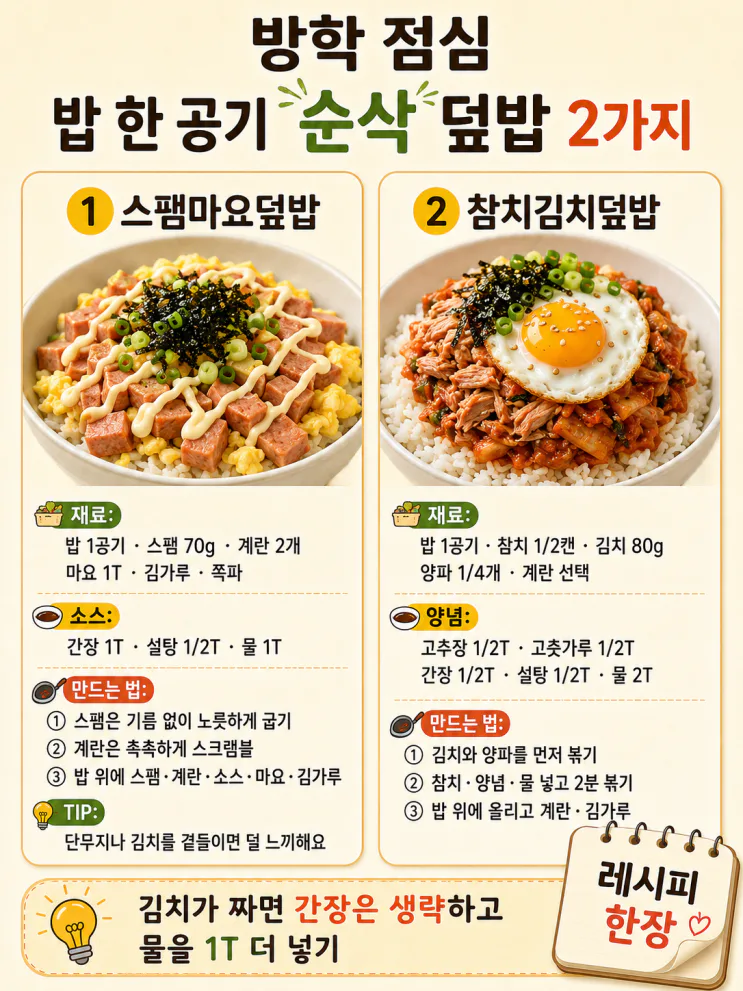 방학 점심 메뉴 12가지, 아이도 잘 먹는 한 그릇