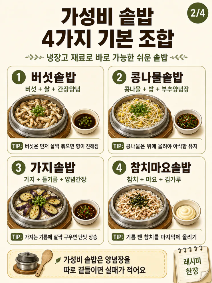 솥밥 물 비율부터,반찬 없이 먹는 조합 12가지