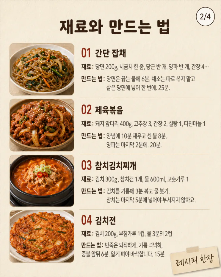 손님 상차림 10가지, 갑자기 오셔도 30분이면 되는 상