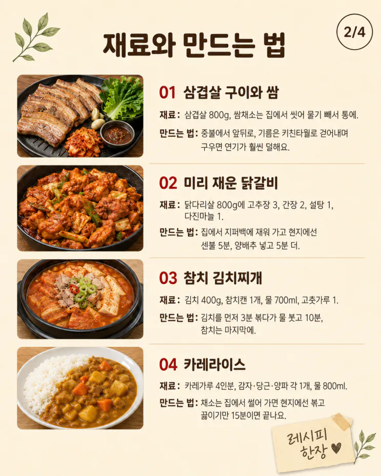 휴가철 밥상 10가지, 펜션에서 짐 덜고 차리는 메뉴