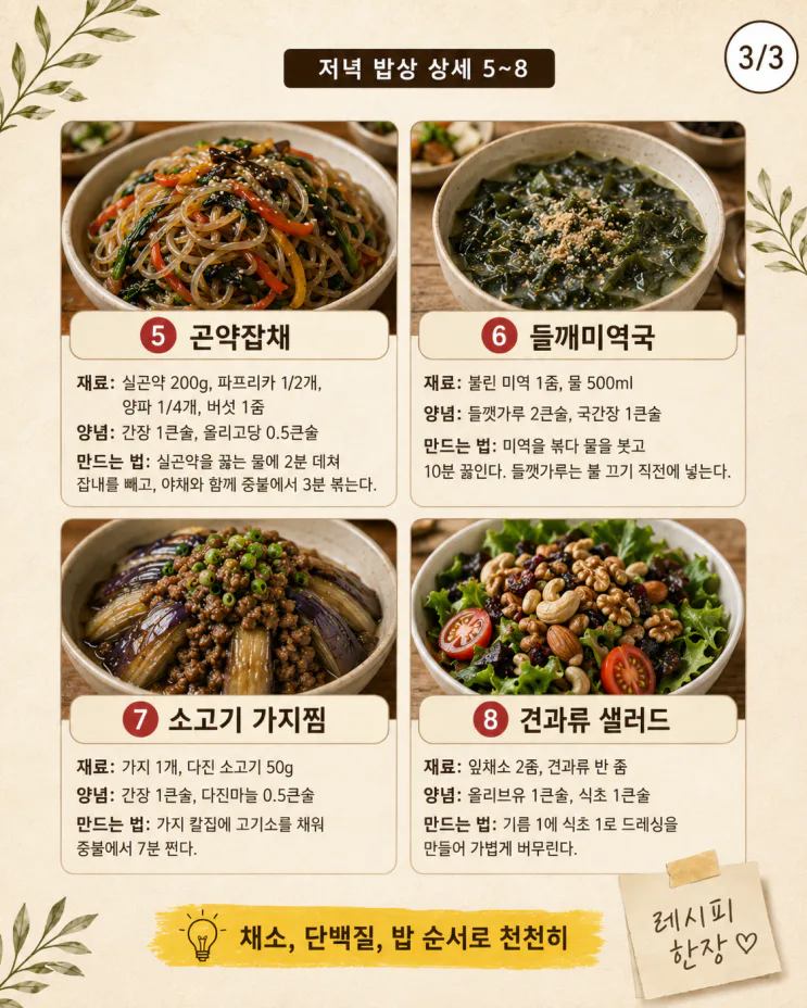 "남편 혈당 관리"하며 자주차린 속 편한 저녁 밥상 8가지