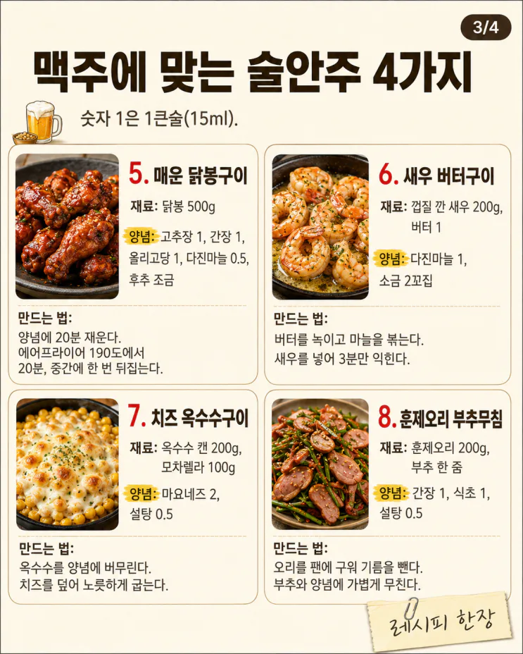 술안주 12가지, 술 종류별 정답 조합