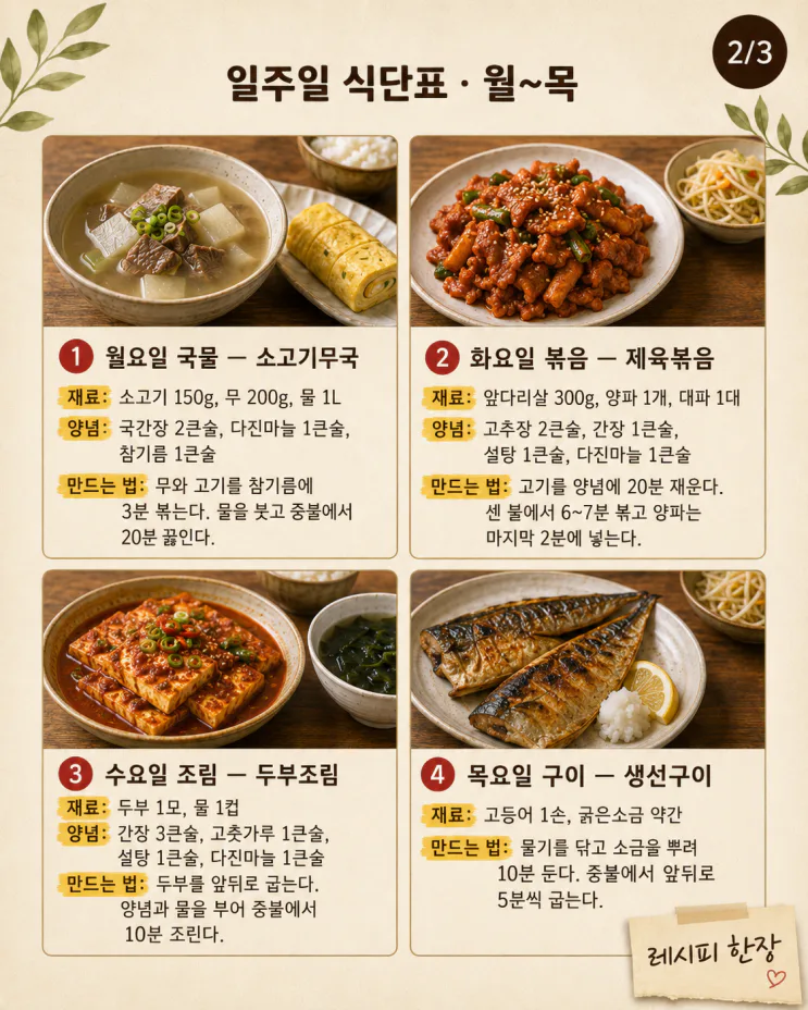 오늘 저녁 뭐 먹지? 일주일치 정답 12가지