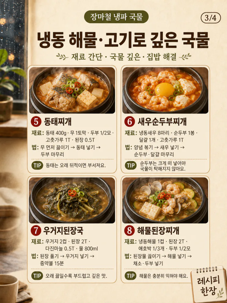 장마철 국물요리, 냉동실 재료로 바로 끓이는 저녁 10가지