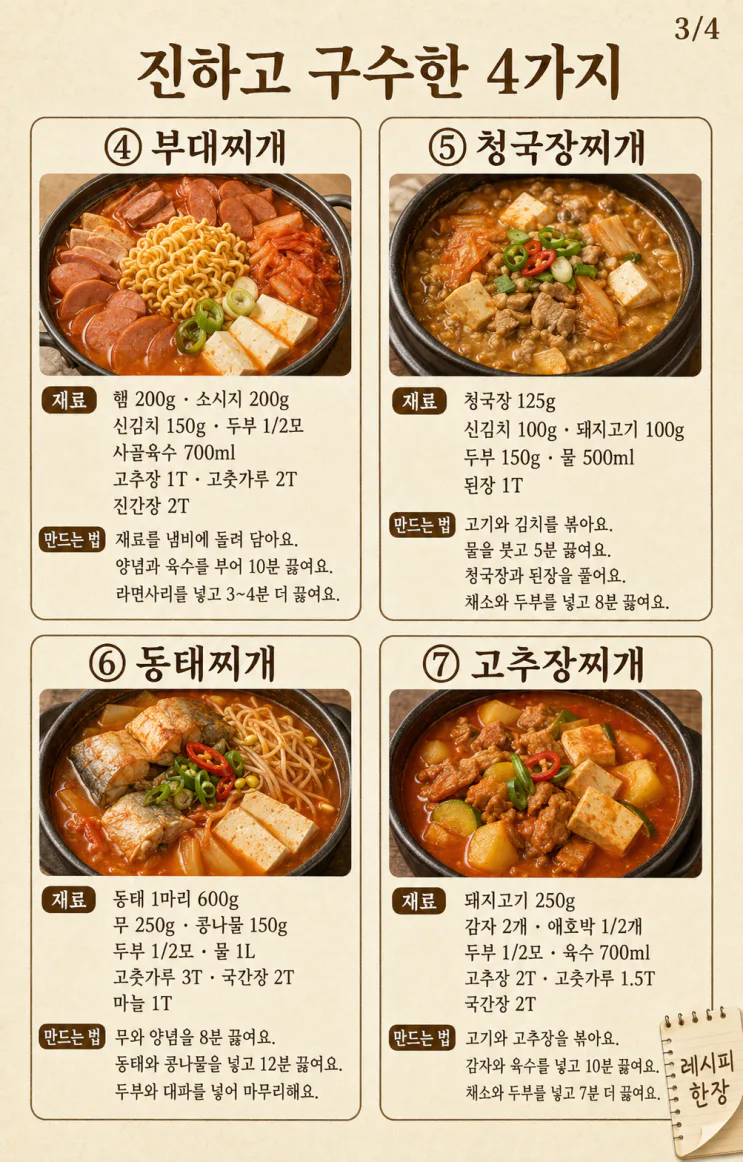 백반집 인기 찌개 10가지 — 밥 한 공기 비우는 단골 메뉴