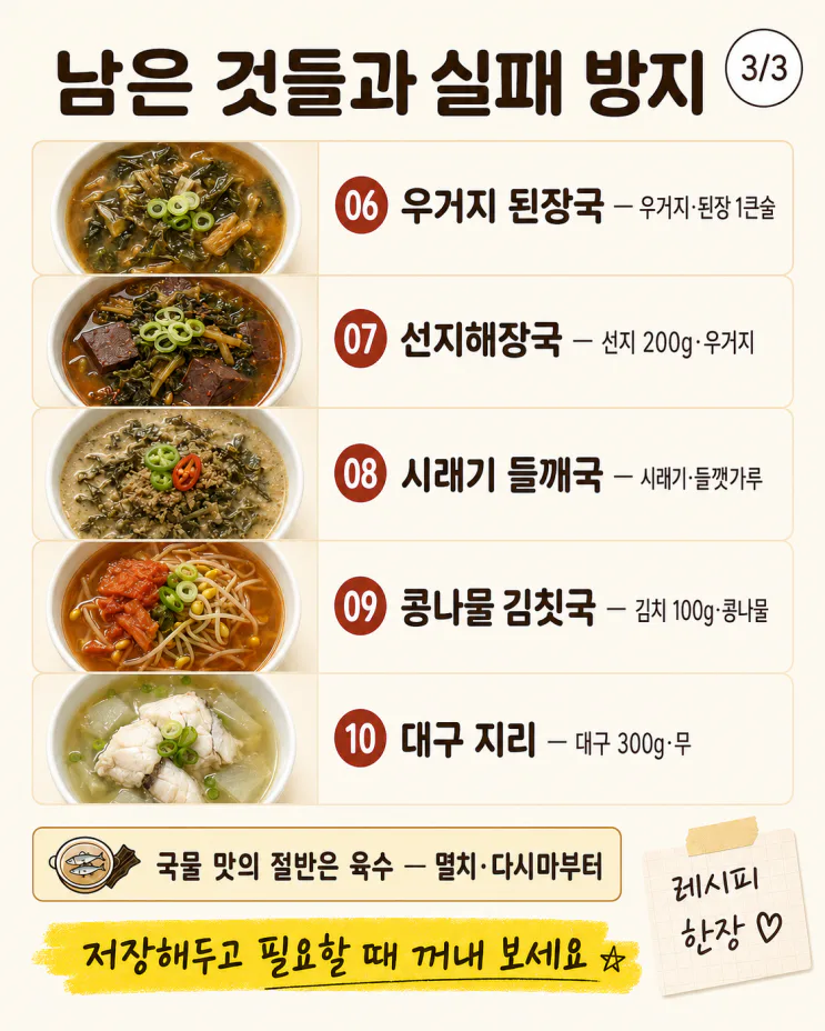 해장국 종류 10가지, 속 풀리는 국물 골라 끓이는 법