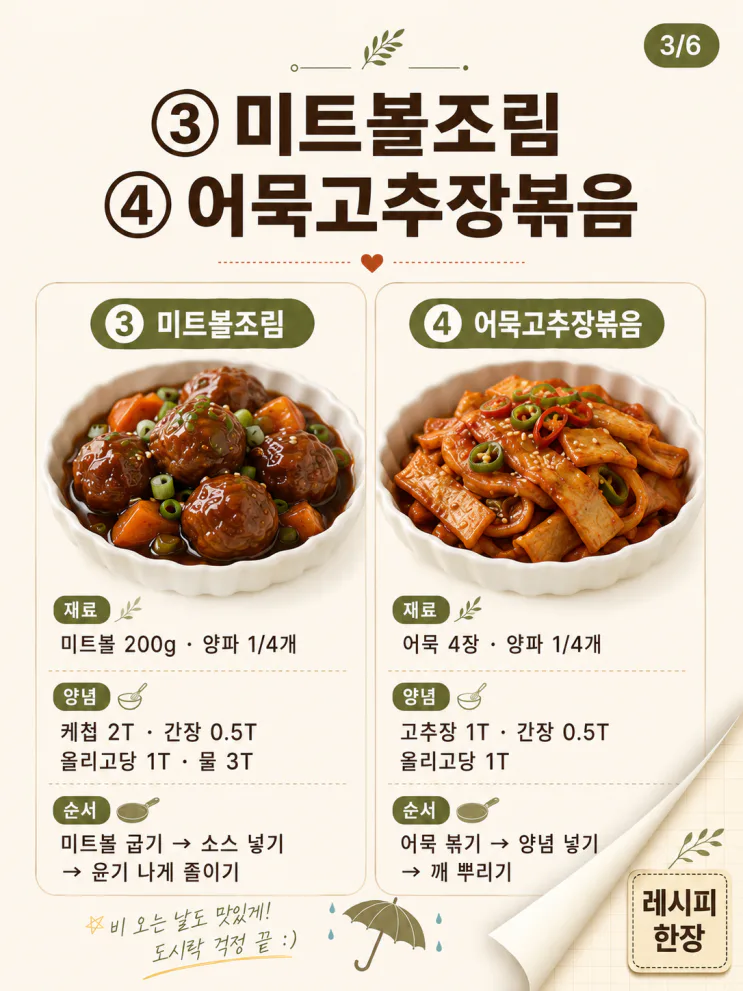 장마철 도시락 반찬 10가지, 덜 새고 덜 물러지는 조합
