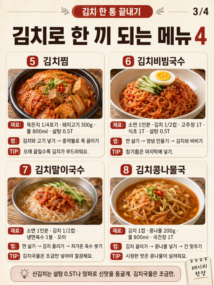김치 요리 12가지 — 한 통 남았을 때 끝까지 맛있게