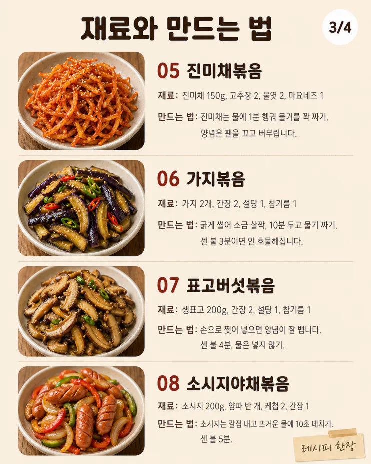 볶음 반찬 12가지, 한 번 볶아 일주일 먹는 밑반찬