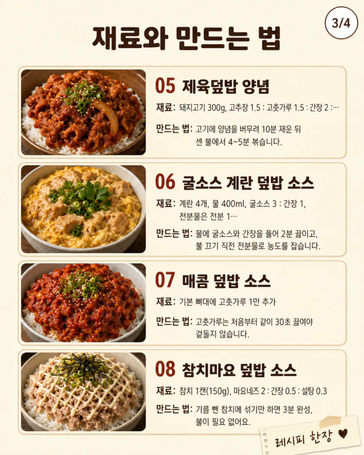 덮밥 소스 황금비율 9가지, 밥만 있으면 끝나는 공식