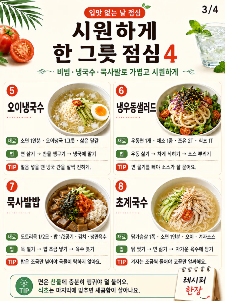 여름 점심 메뉴 12가지, 입맛 없을 때 새콤하게
