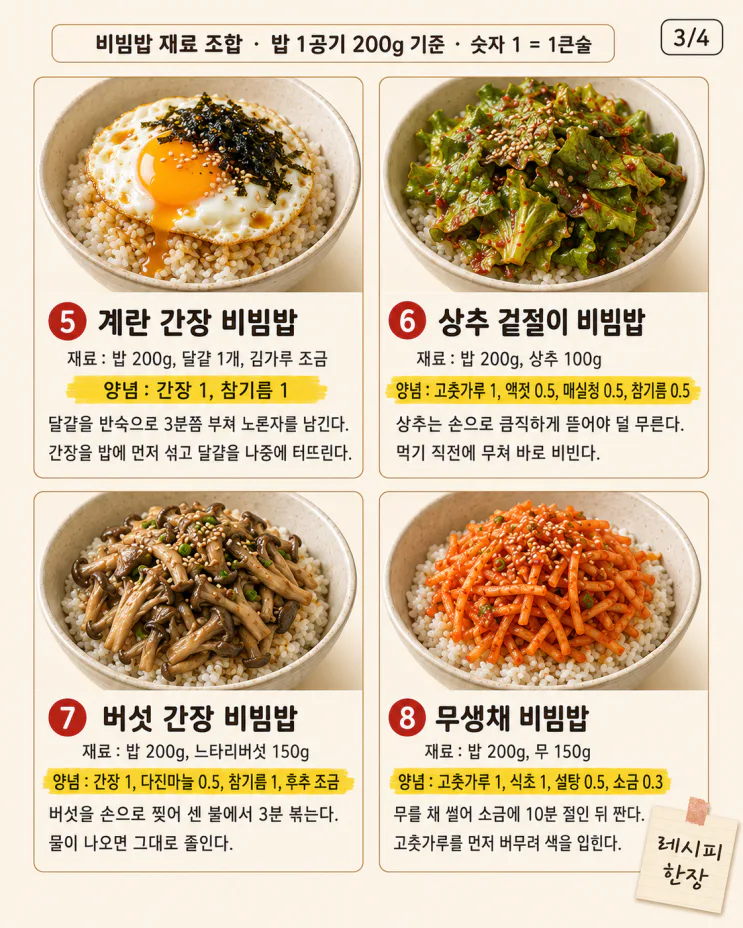 비빔밥 재료 조합 10가지, 냉장고 채소로 끝내는 한 그릇