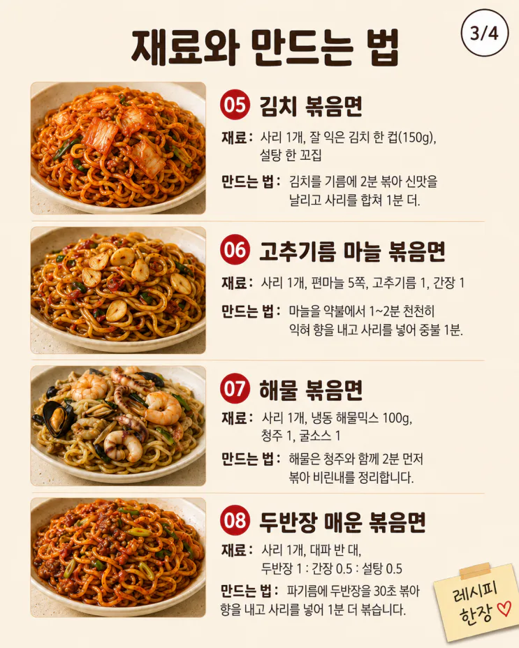 볶음면 레시피 9가지, 라면사리로 만드는 중식당 맛