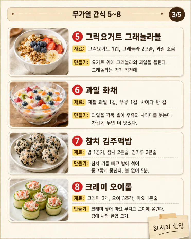 방학 간식, 불 없이 만드는 15가지