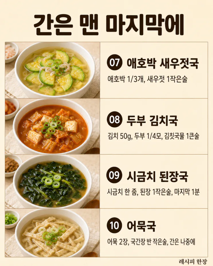 1인분 국 끓이는 법, 남기지 않고 딱 한 그릇 10가지
