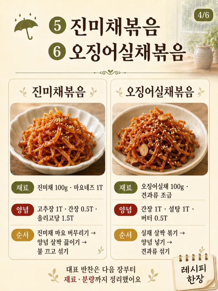 비 예보 있으면 미리 만드는 3일 밑반찬 10가지