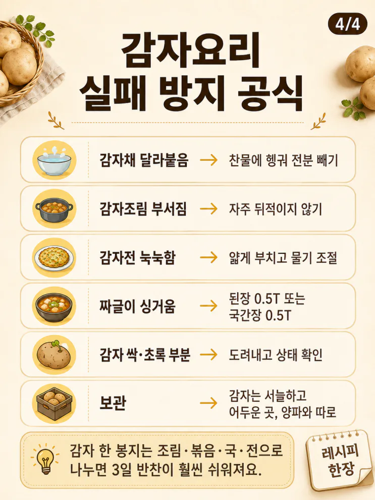 감자요리 10가지 — 감자 한 봉지 사면 3일 반찬 걱정 끝