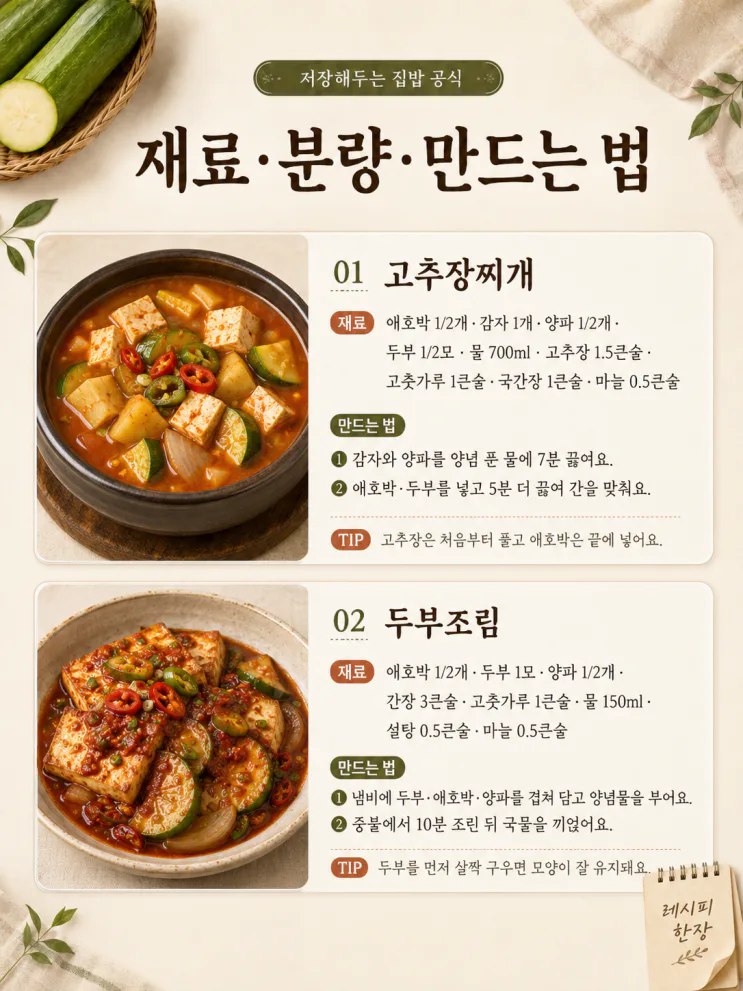 애호박 요리 10가지 — 찌개 넣고 남은 반쪽까지 쓰는 여름 집밥