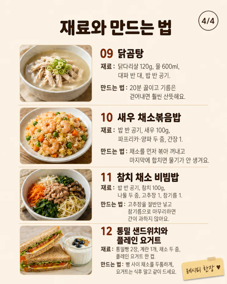 40대 이후 점심 12가지, 오후가 안 처지는 한 끼