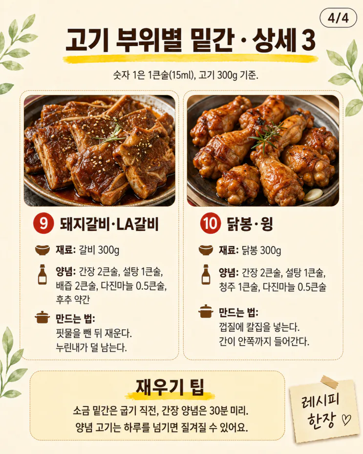 고기 부위별 밑간 10가지, 밥도둑 되는 양념표