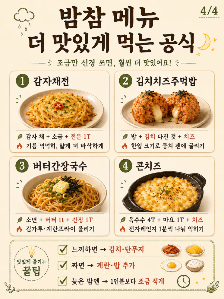 야식 메뉴 8가지 —라면 말고 10분 밤참