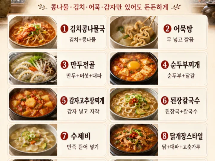 비 오는 날 국물요리 10가지 — 냉장고 재료로 끓이는 저녁 한 냄비