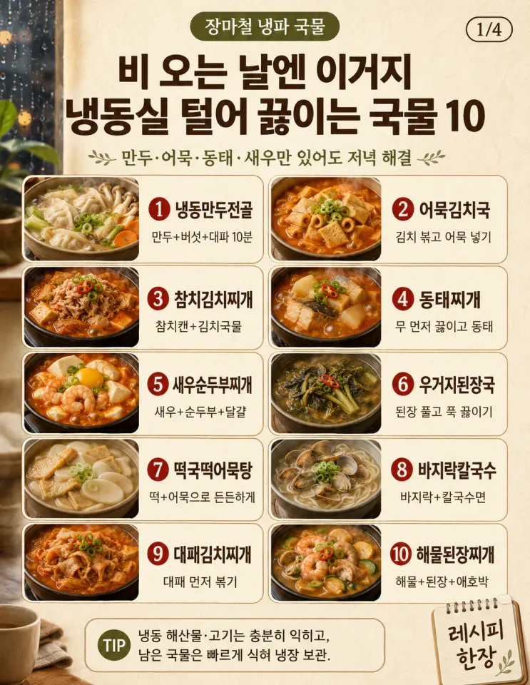 장마철 국물요리, 냉동실 재료로 바로 끓이는 저녁 10가지