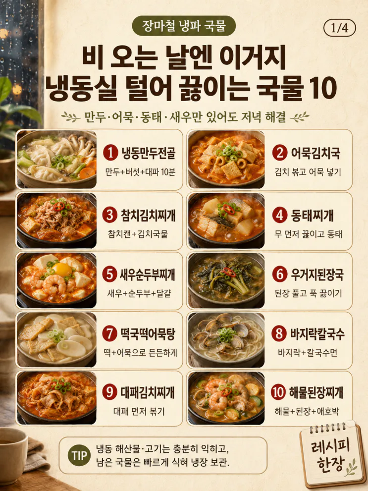 장마철 국물요리, 냉동실 재료로 바로 끓이는 저녁 10가지