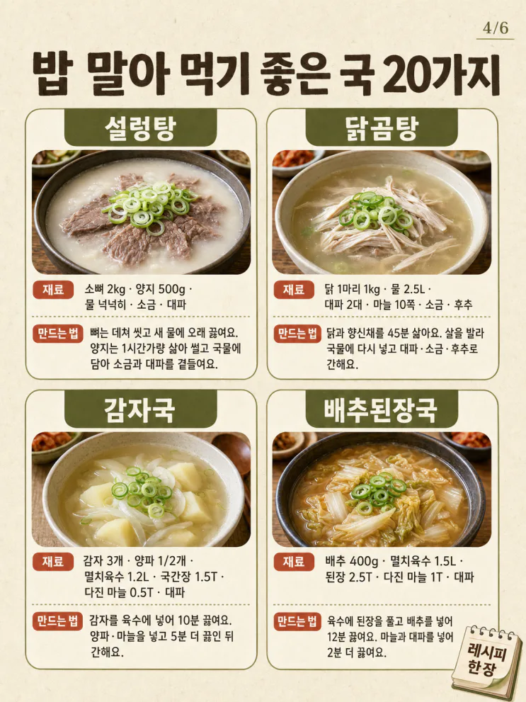 밥 말아 먹기 좋은 국 20가지 — 반찬 없어도 든든한 한 그릇