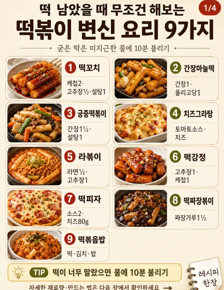 떡볶이떡 요리 9가지 — 남은 떡을 살리는 변신 메뉴 9가지
