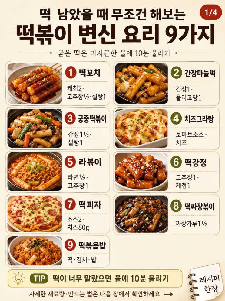 떡볶이떡 요리 9가지 — 남은 떡을 살리는 변신 메뉴 9가지