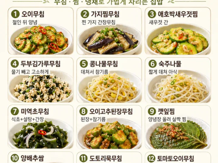 여름 반찬 12가지 — 기름 적게 써도 맛있는 밥도둑 모음