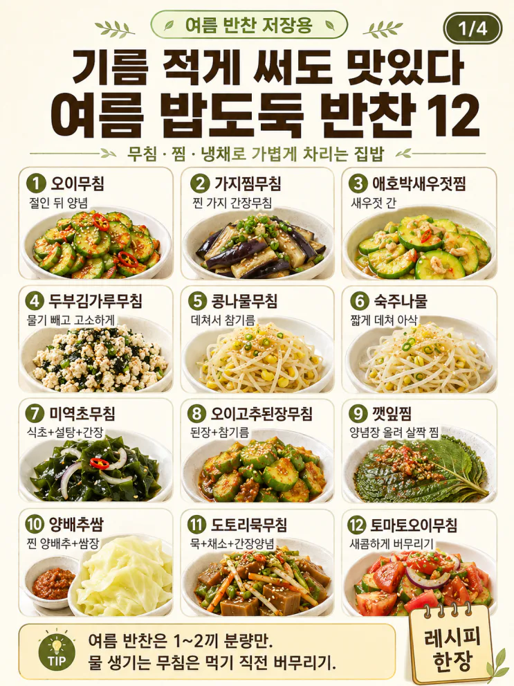 여름 반찬 12가지 — 기름 적게 써도 맛있는 밥도둑 모음