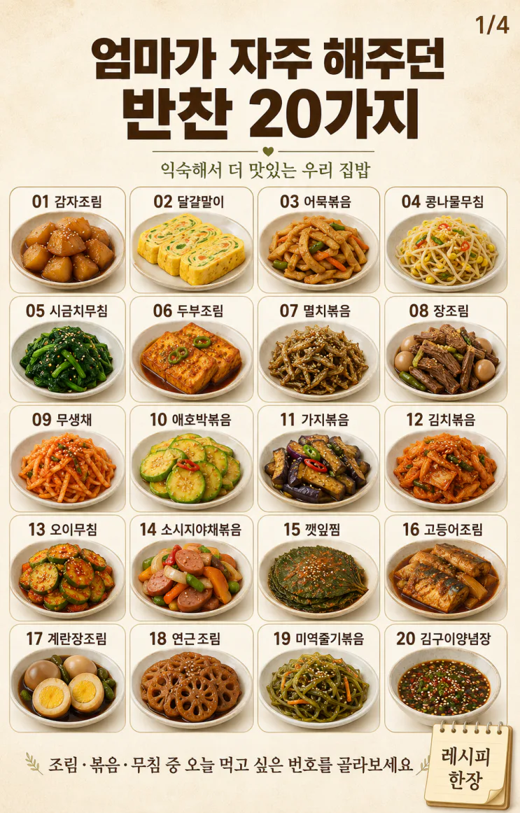 엄마가 자주 해주던 반찬 20가지 — 익숙해서 더 맛있는 집밥