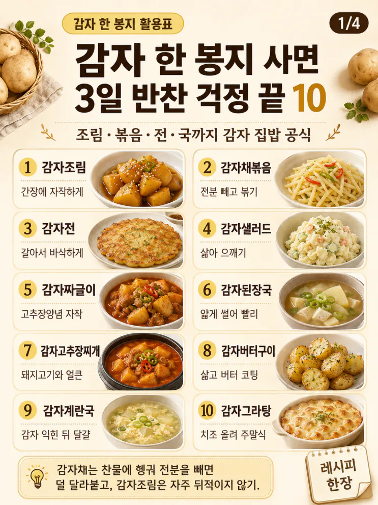감자요리 10가지 — 감자 한 봉지 사면 3일 반찬 걱정 끝