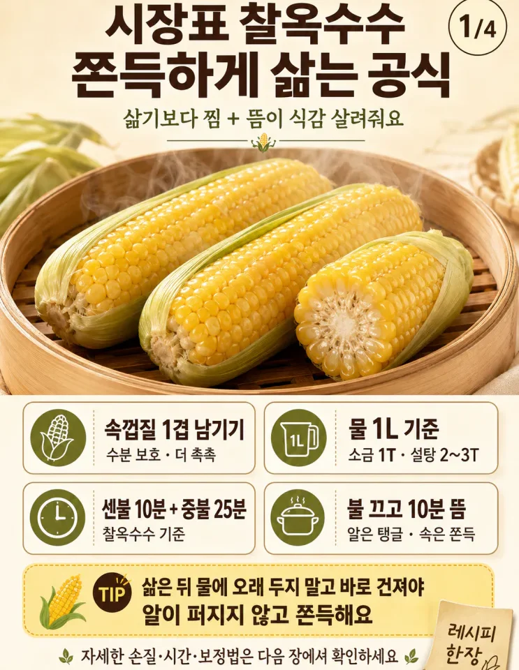 찰옥수수 삶는법 시간, 알 안 퍼지는 45분 공식 (+냉동보관)