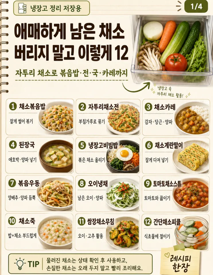 남은 채소 활용법 — 버리지 말고 이렇게 12가지 레시피