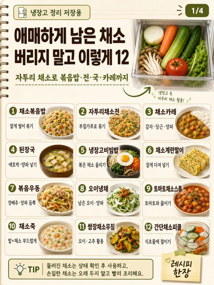 남은 채소 활용법 — 버리지 말고 이렇게 12가지 레시피