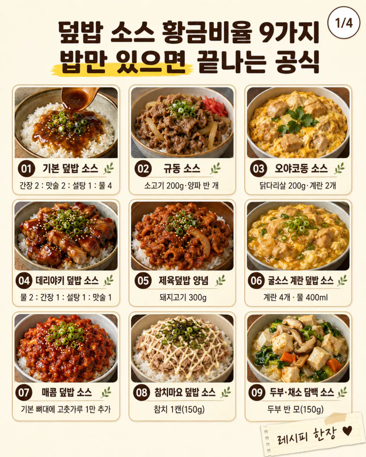 덮밥 소스 황금비율 9가지, 밥만 있으면 끝나는 공식