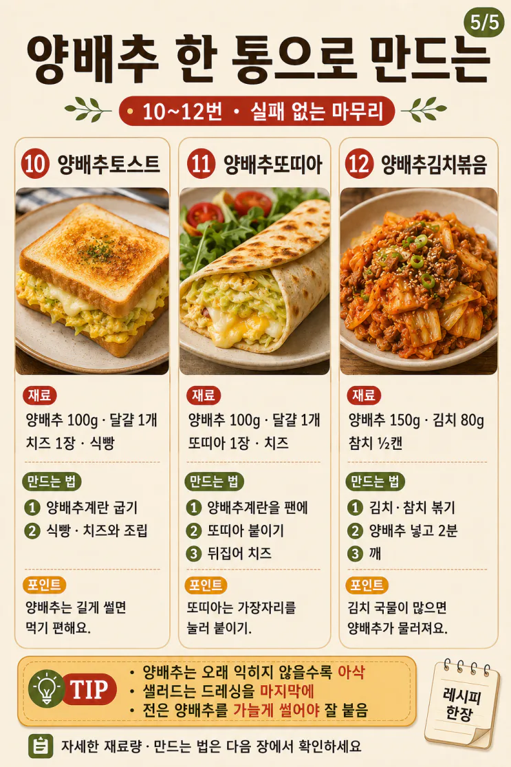 양배추 요리 12가지, 주말 한 끼 가볍게 끝내는 법