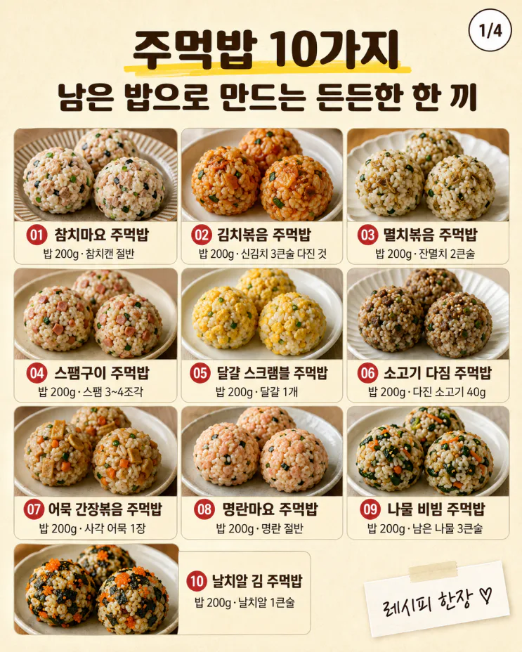 주먹밥 10가지, 남은 밥으로 만드는 든든한 한 끼